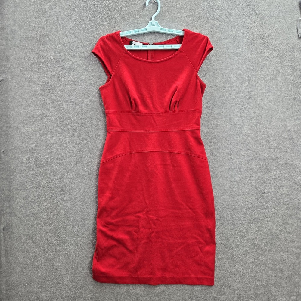 Lauren Ralph Women Dress M Red Sheath Knee Length Cap Sleeve Polyester Rayon